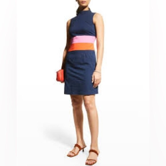 Frances Valentine Simplicity Colorblock Mock-Neck Dress Navy Stripes Size 18 - Picture 1 of 7